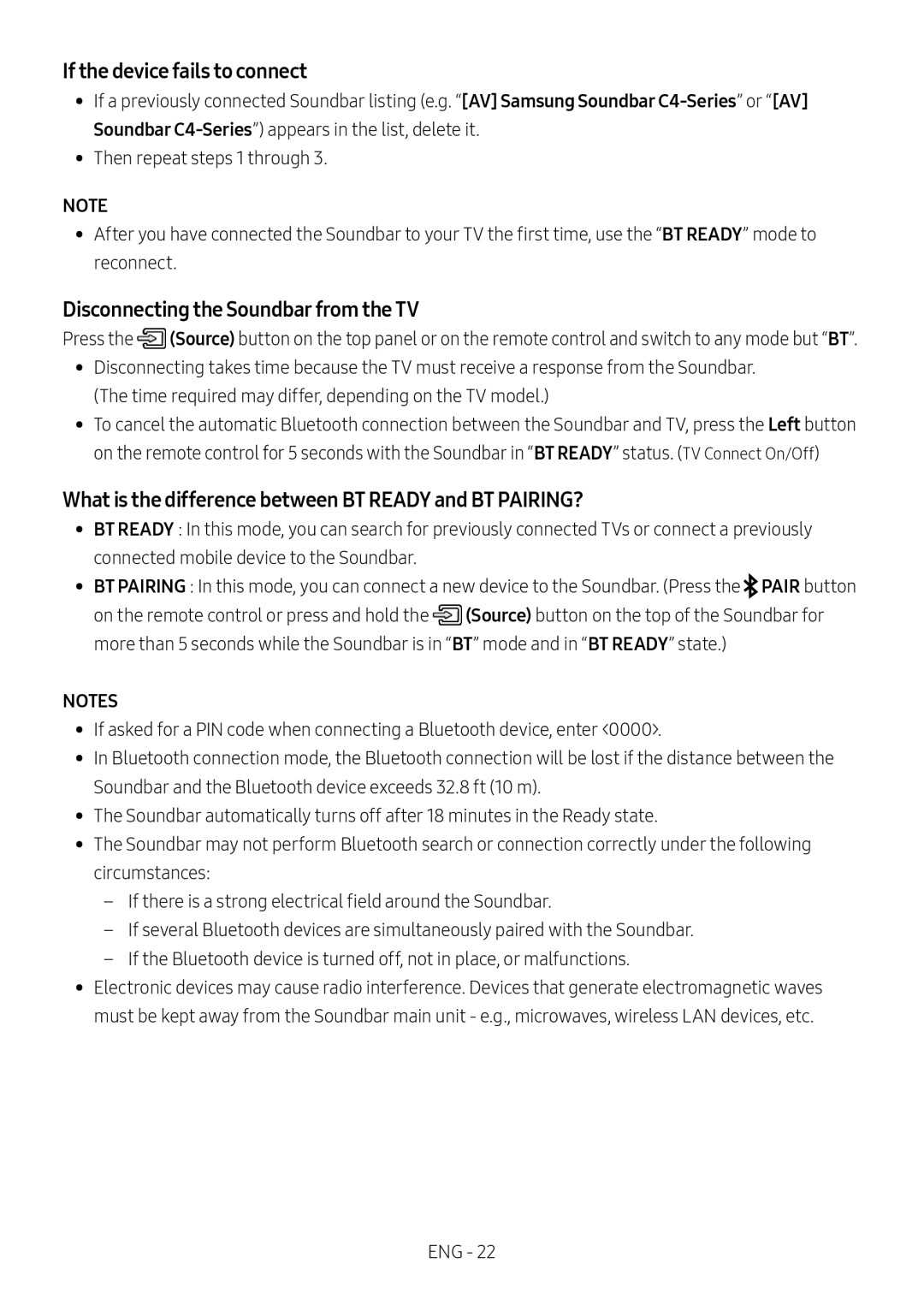 What is the difference between BT READY and BT PAIRING Standard HW-C43M