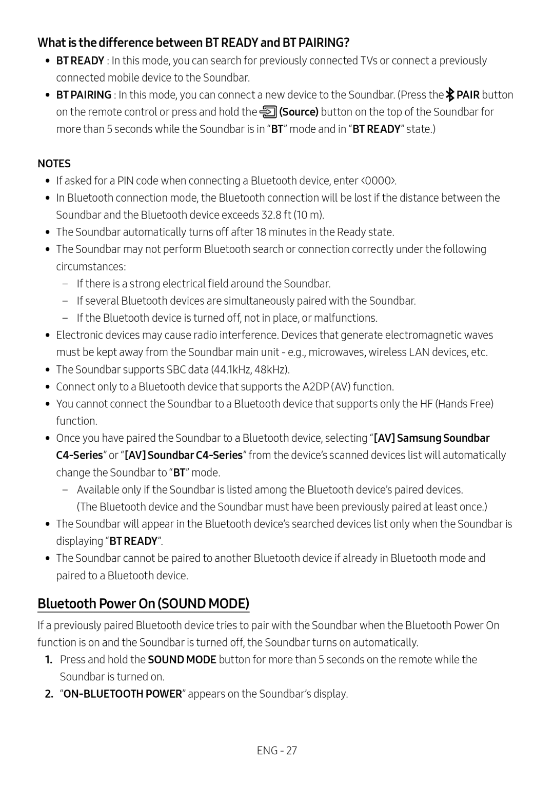 Bluetooth Power On (SOUND MODE) Standard HW-C43M