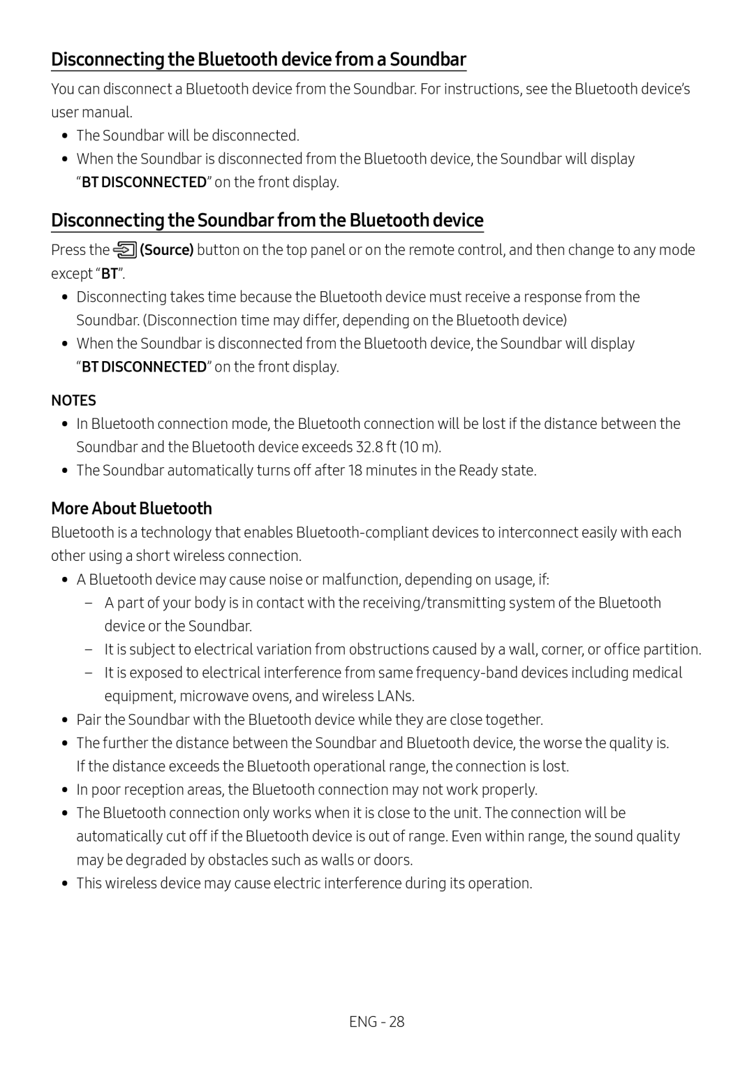 Disconnecting the Bluetooth device from a Soundbar Standard HW-C43M