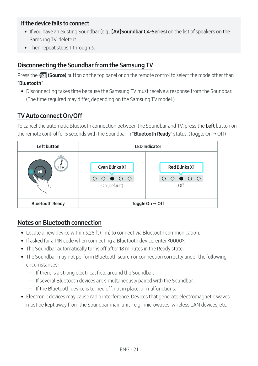 Notes on Bluetooth connection Standard HW-C400