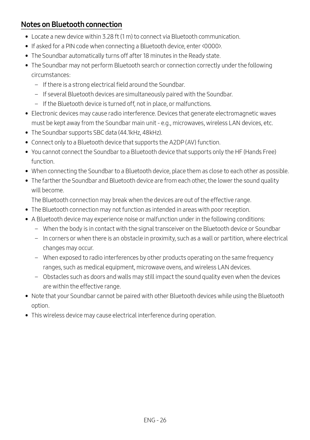 Notes on Bluetooth connection Standard HW-C400