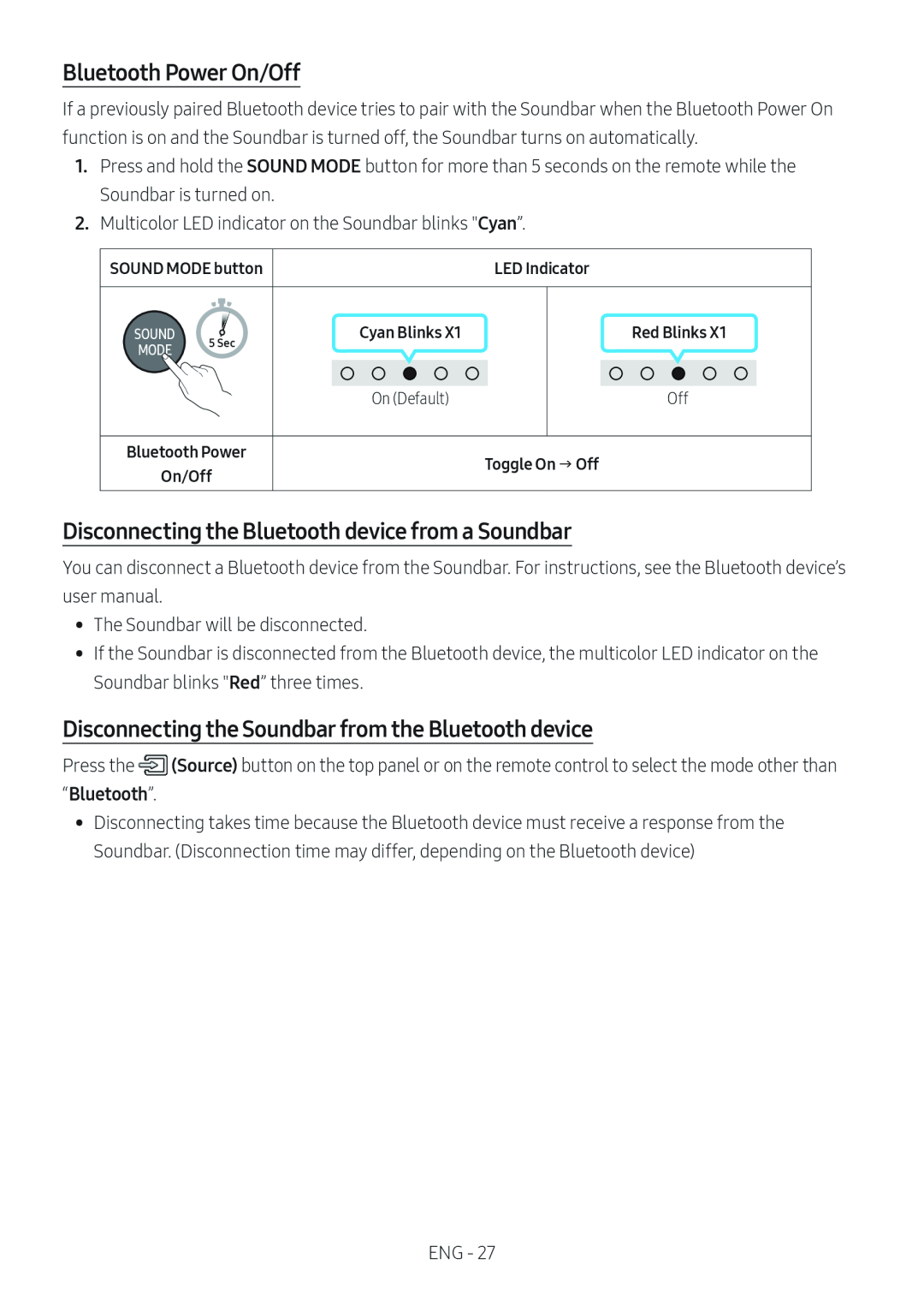 Disconnecting the Bluetooth device from a Soundbar Standard HW-C400