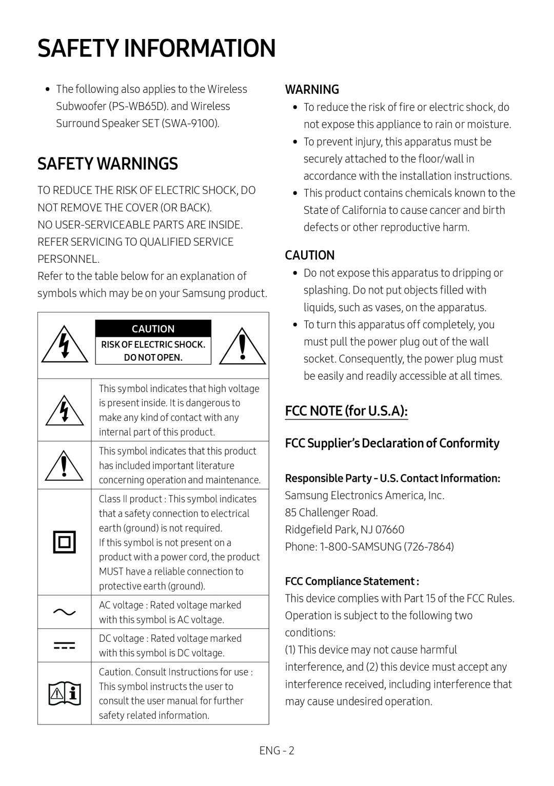 SAFETY WARNINGS Standard HW-B67C