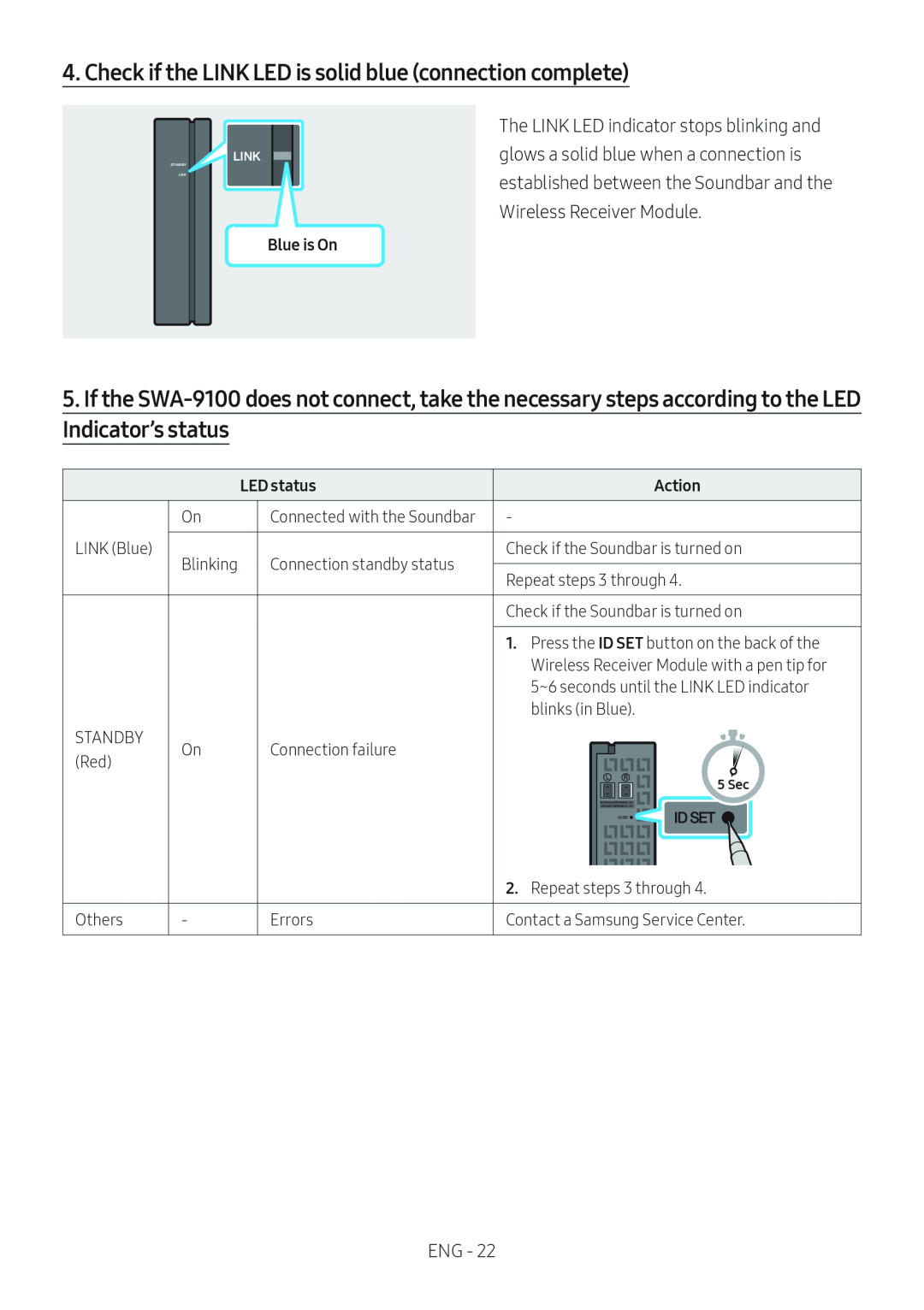 4. Check if the LINK LED is solid blue (connection complete) Standard HW-B67C