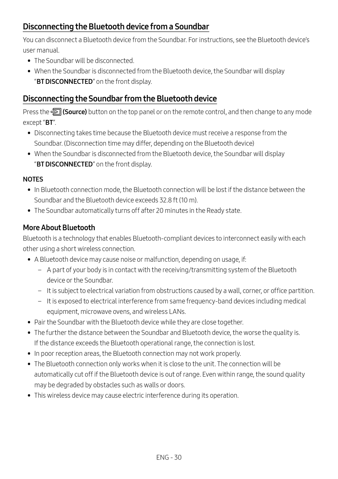 Disconnecting the Soundbar from the Bluetooth device Standard HW-B63C