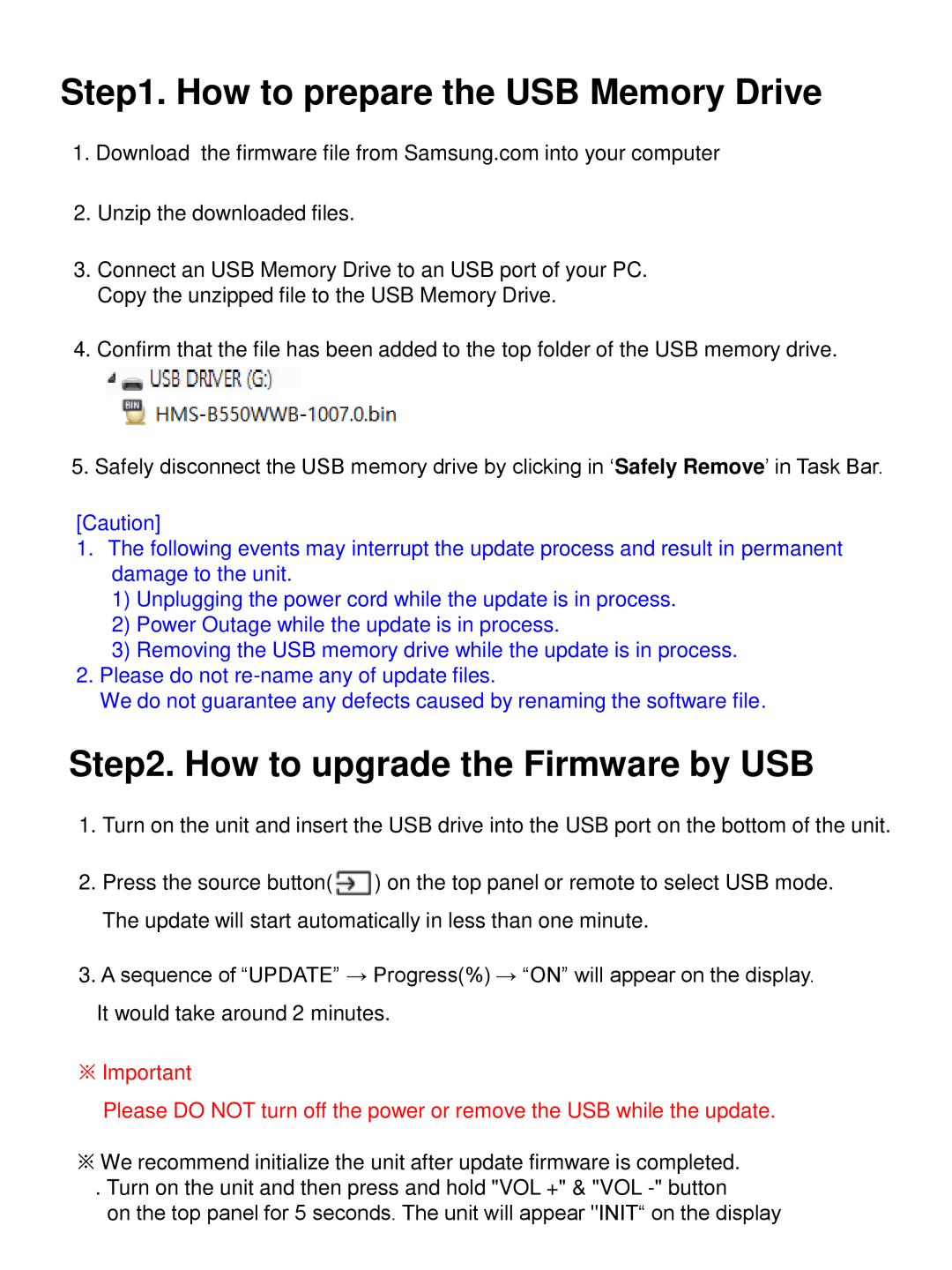 Step2. How to upgrade the Firmware by USB Standard HW-B53C