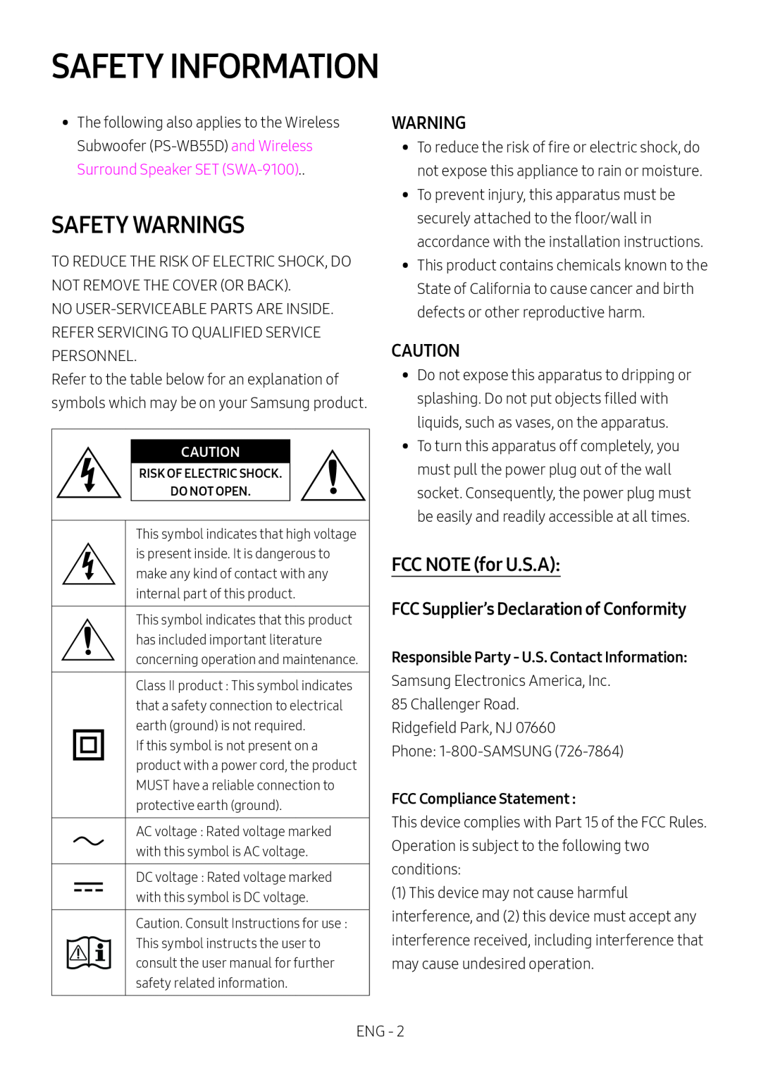 SAFETY WARNINGS Standard HW-B57C