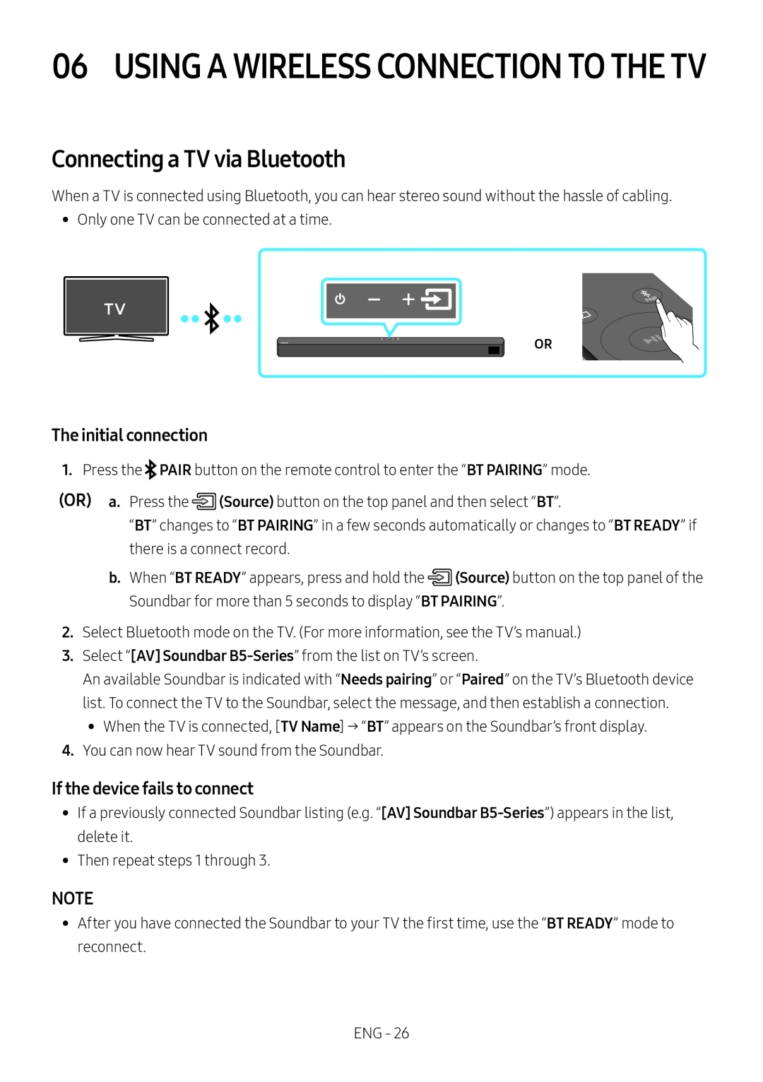 Connecting a TV via Bluetooth Standard HW-B57C