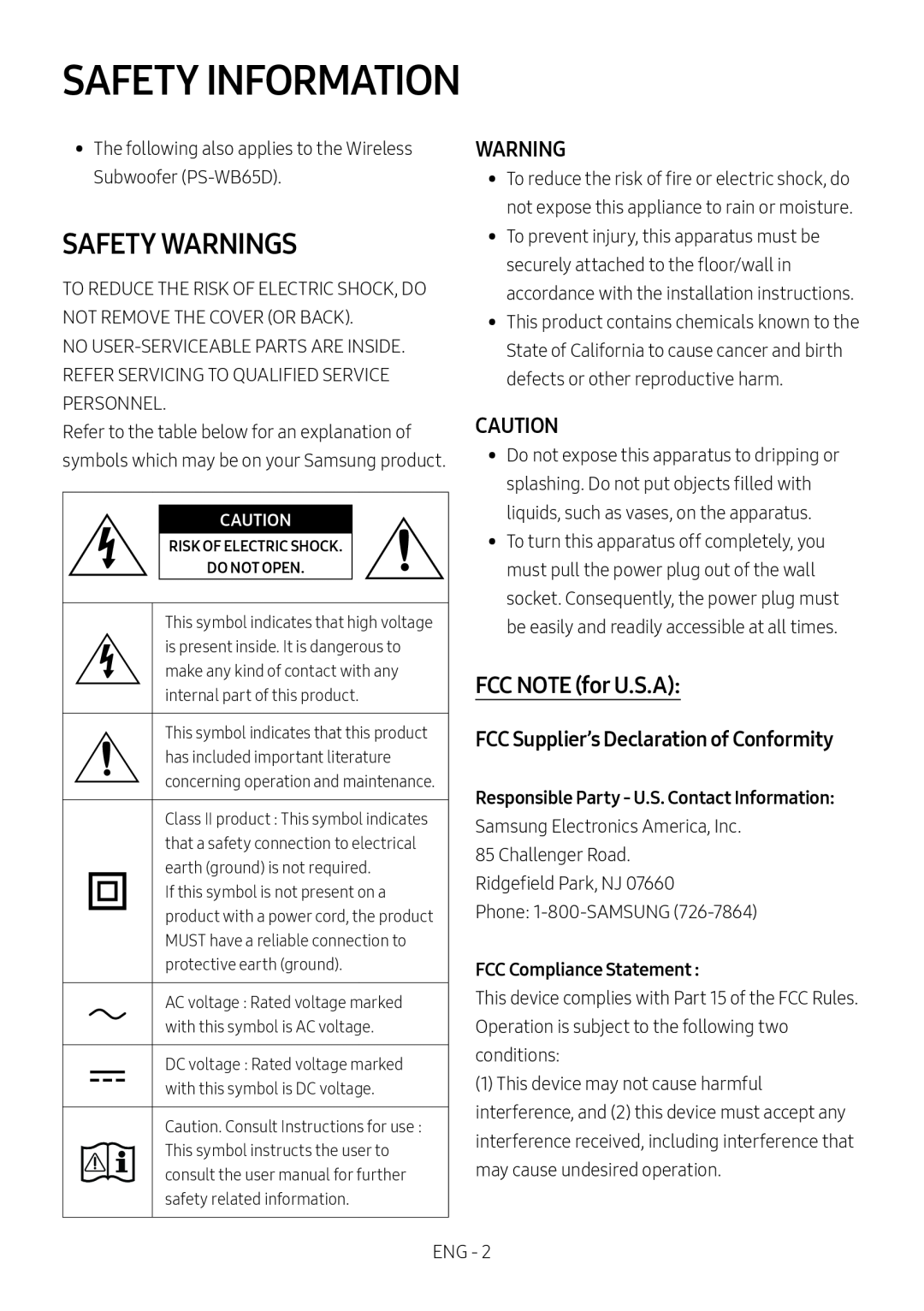 SAFETY WARNINGS Standard HW-B550