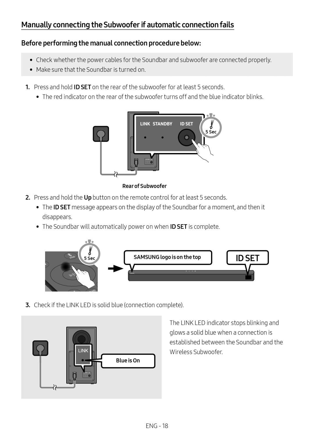 Manually connecting the Subwoofer if automatic connection fails Standard HW-B53C