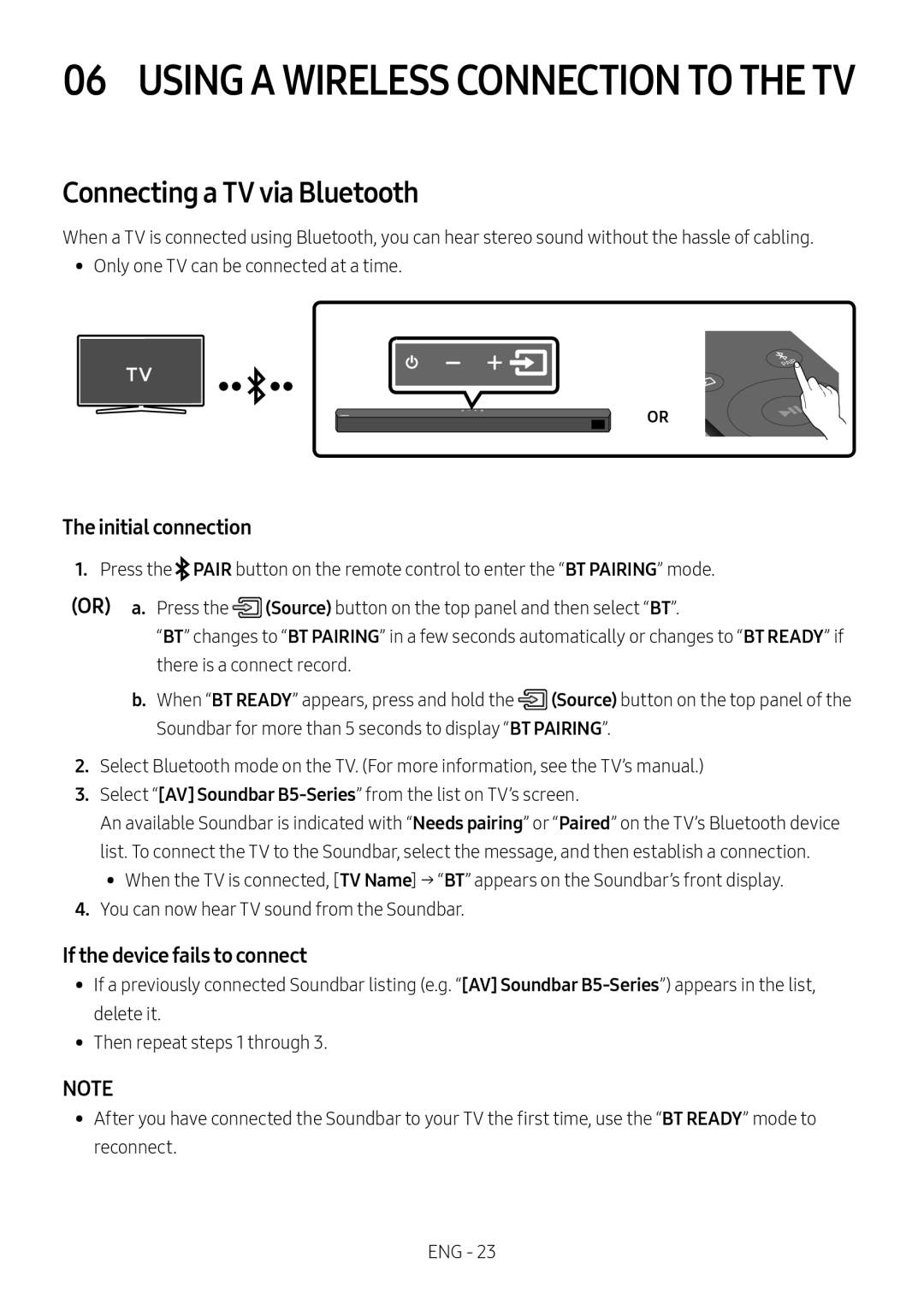 Connecting a TV via Bluetooth Standard HW-B53C