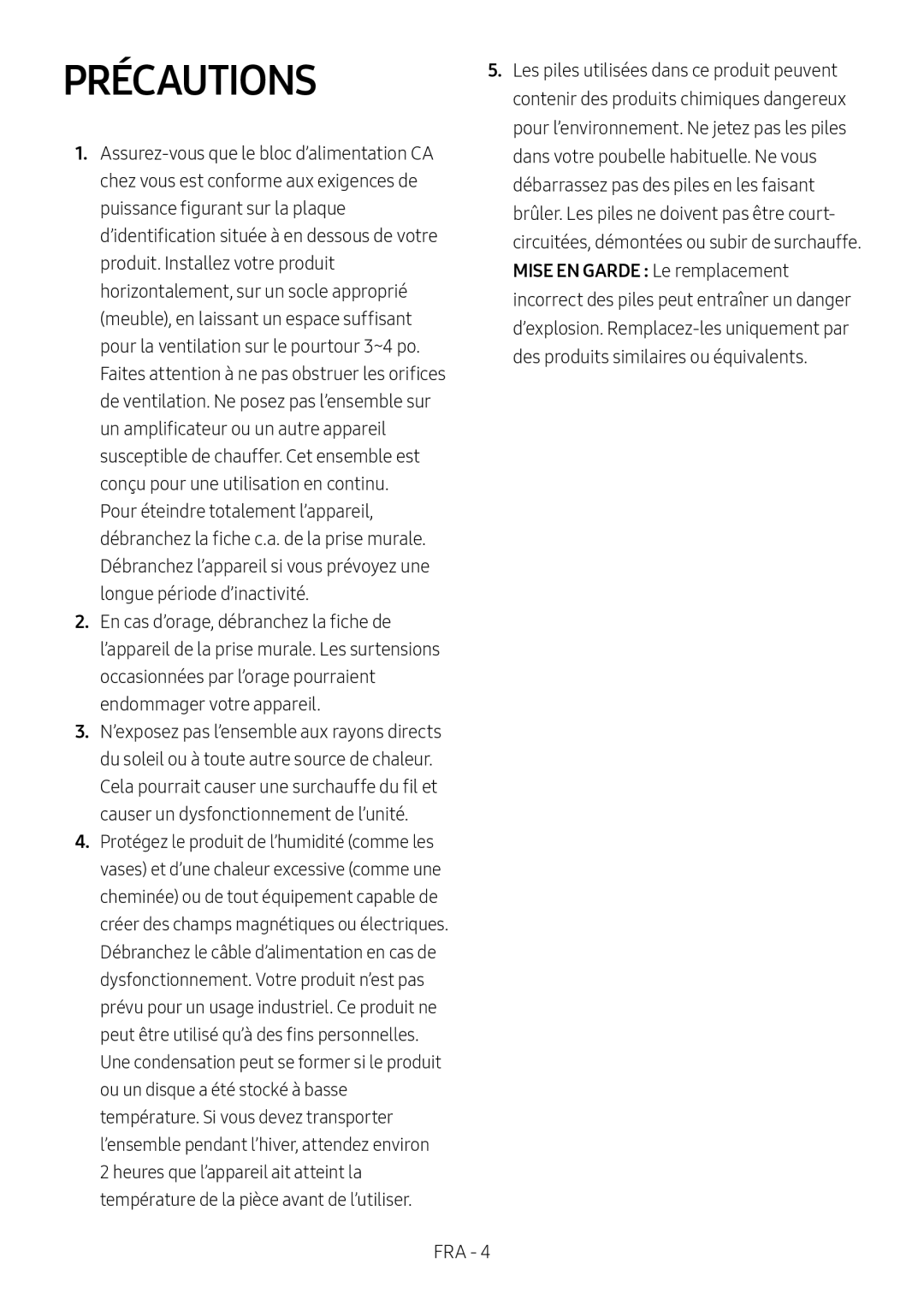 PRÉCAUTIONS Standard HW-B53C