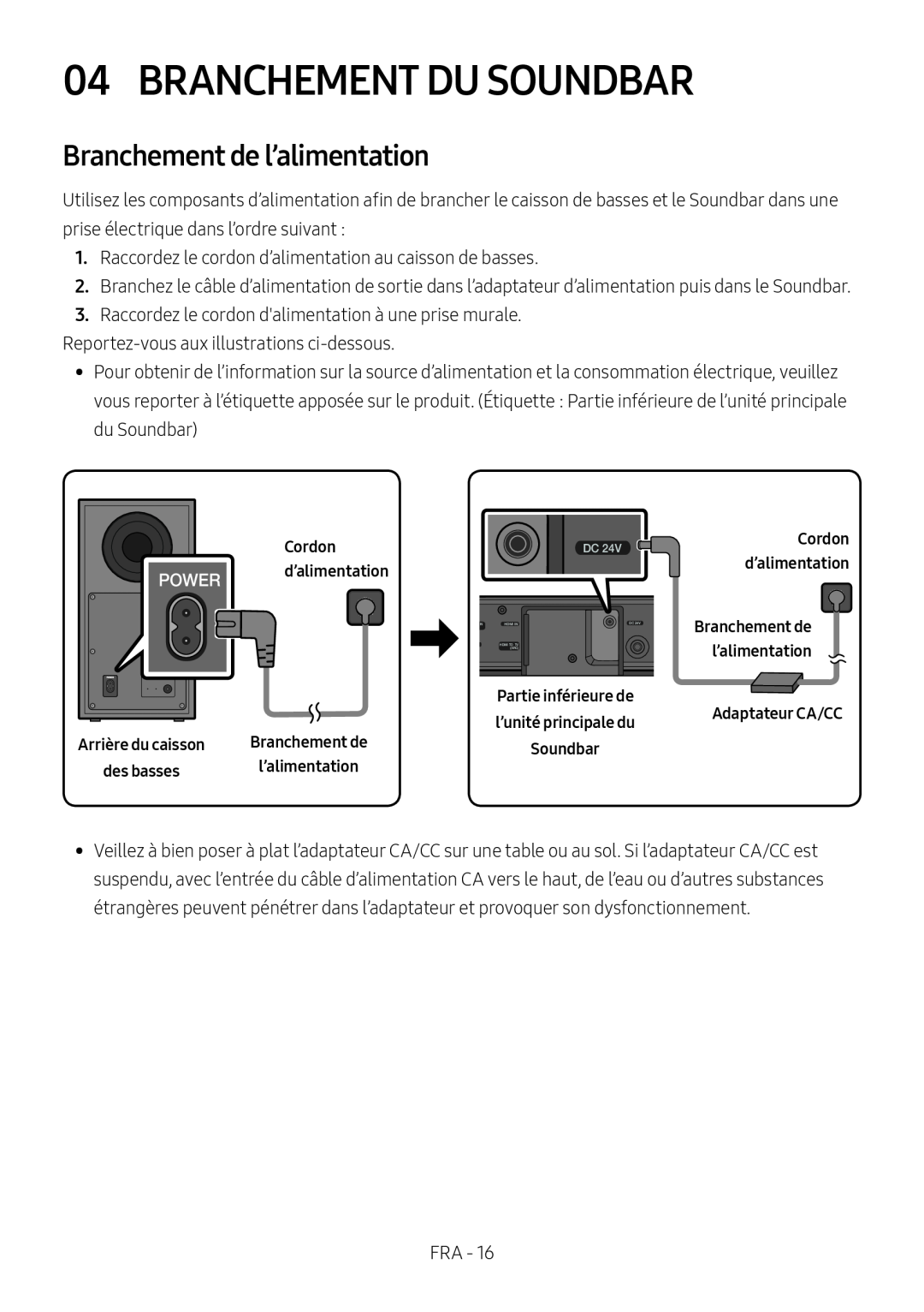 Branchement de l’alimentation 04 BRANCHEMENT DU SOUNDBAR