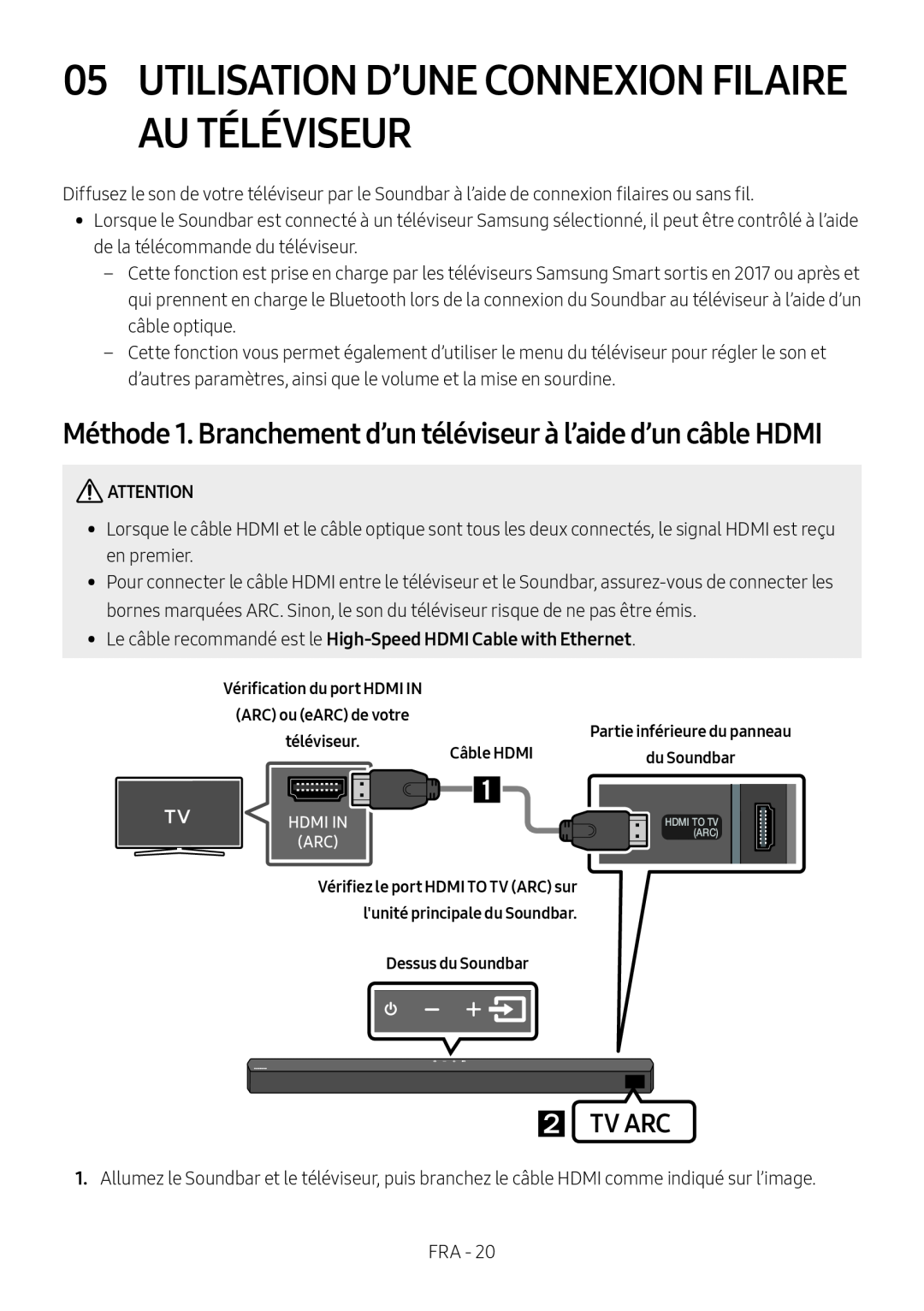 Méthode 1. Branchement d’un téléviseur à l’aide d’un câble HDMI Standard HW-B53C