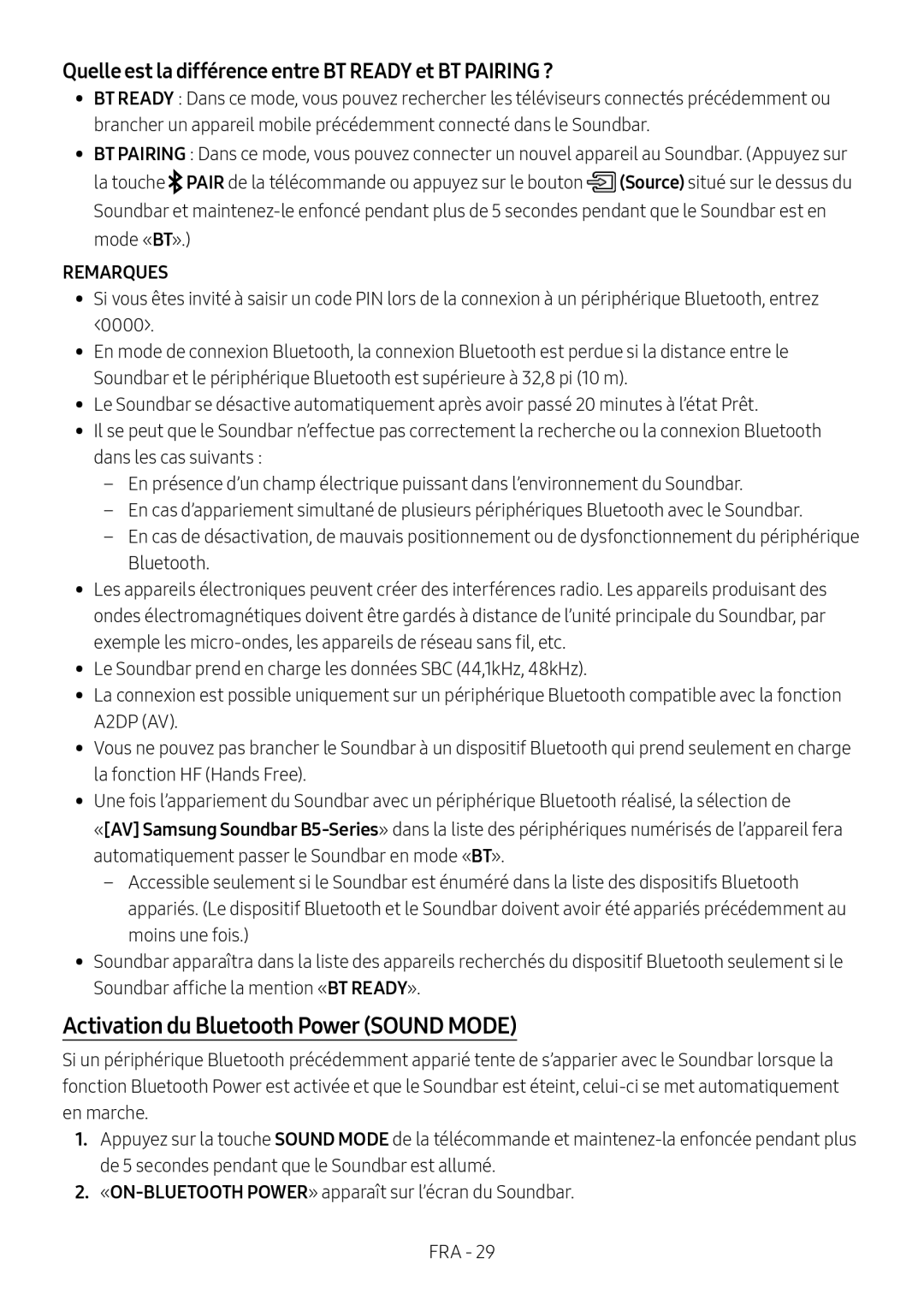 Activation du Bluetooth Power (SOUND MODE) Standard HW-B53C