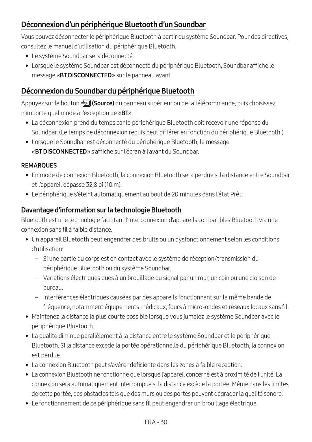 Davantage d’information sur la technologie Bluetooth Déconnexion d’un périphérique Bluetooth d’un Soundbar