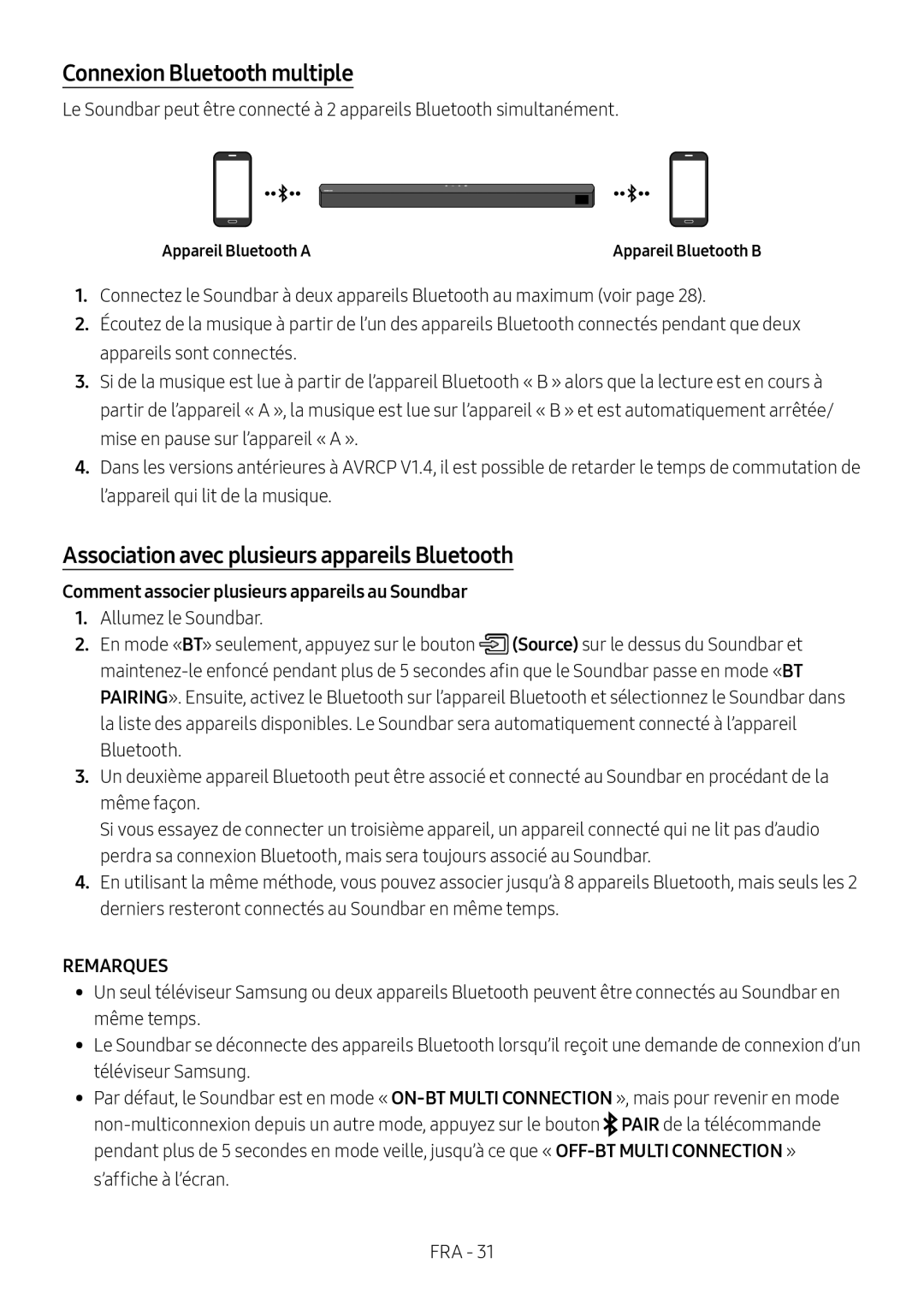 Connexion Bluetooth multiple Standard HW-B53C