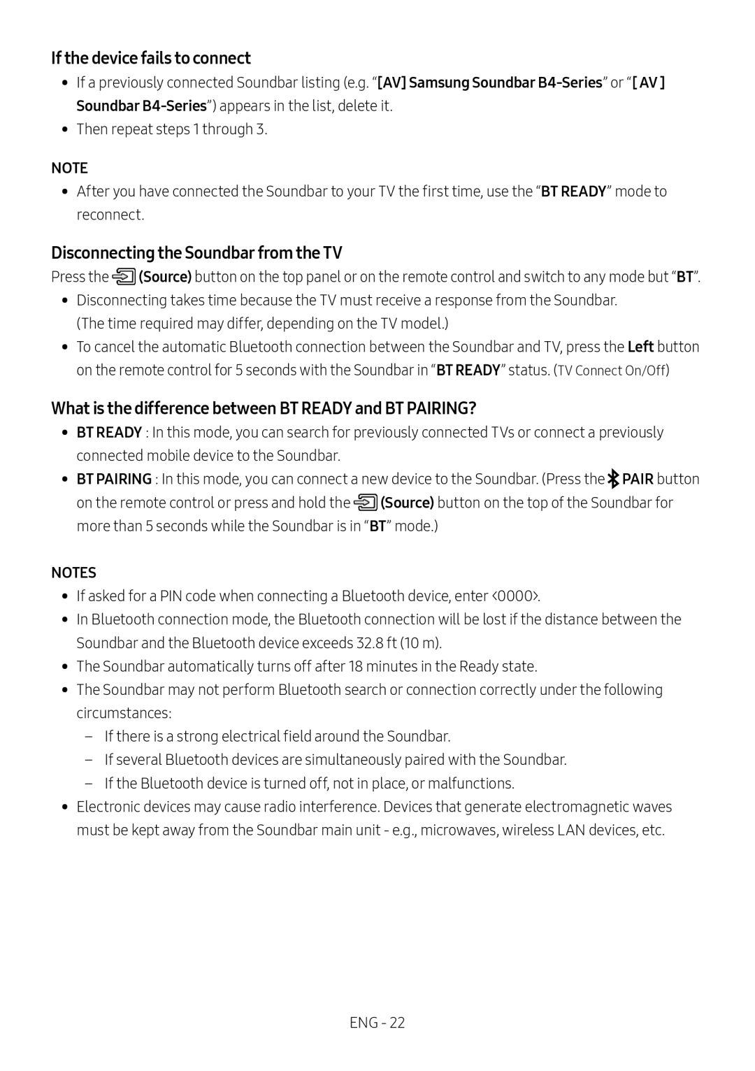 What is the difference between BT READY and BT PAIRING Standard HW-B450