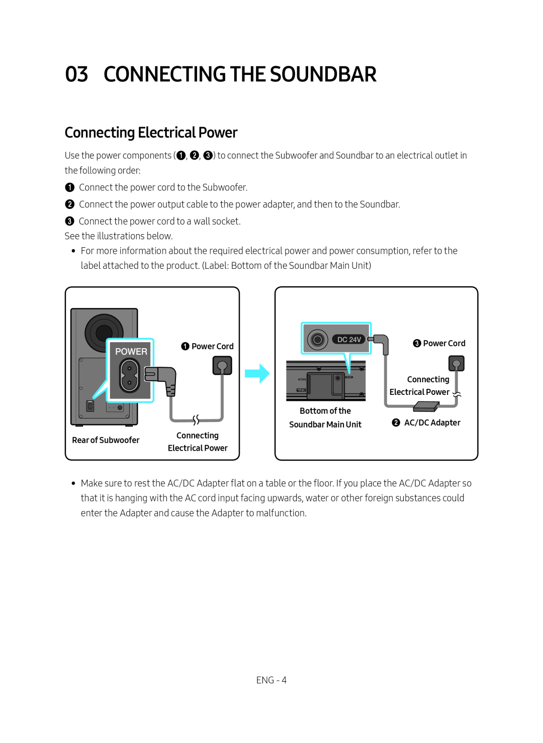 Connecting Electrical Power 03 CONNECTING THE SOUNDBAR