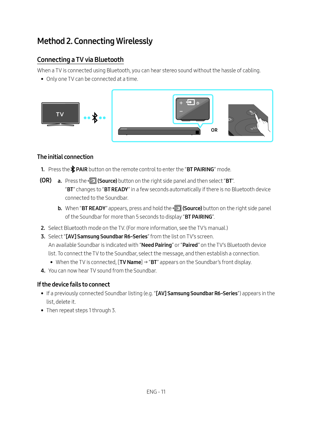 Connecting a TV via Bluetooth Standard HW-R650