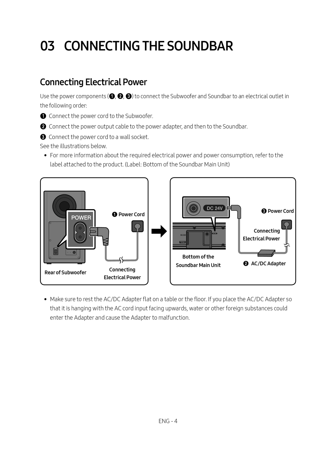 Connecting Electrical Power 03 CONNECTING THE SOUNDBAR