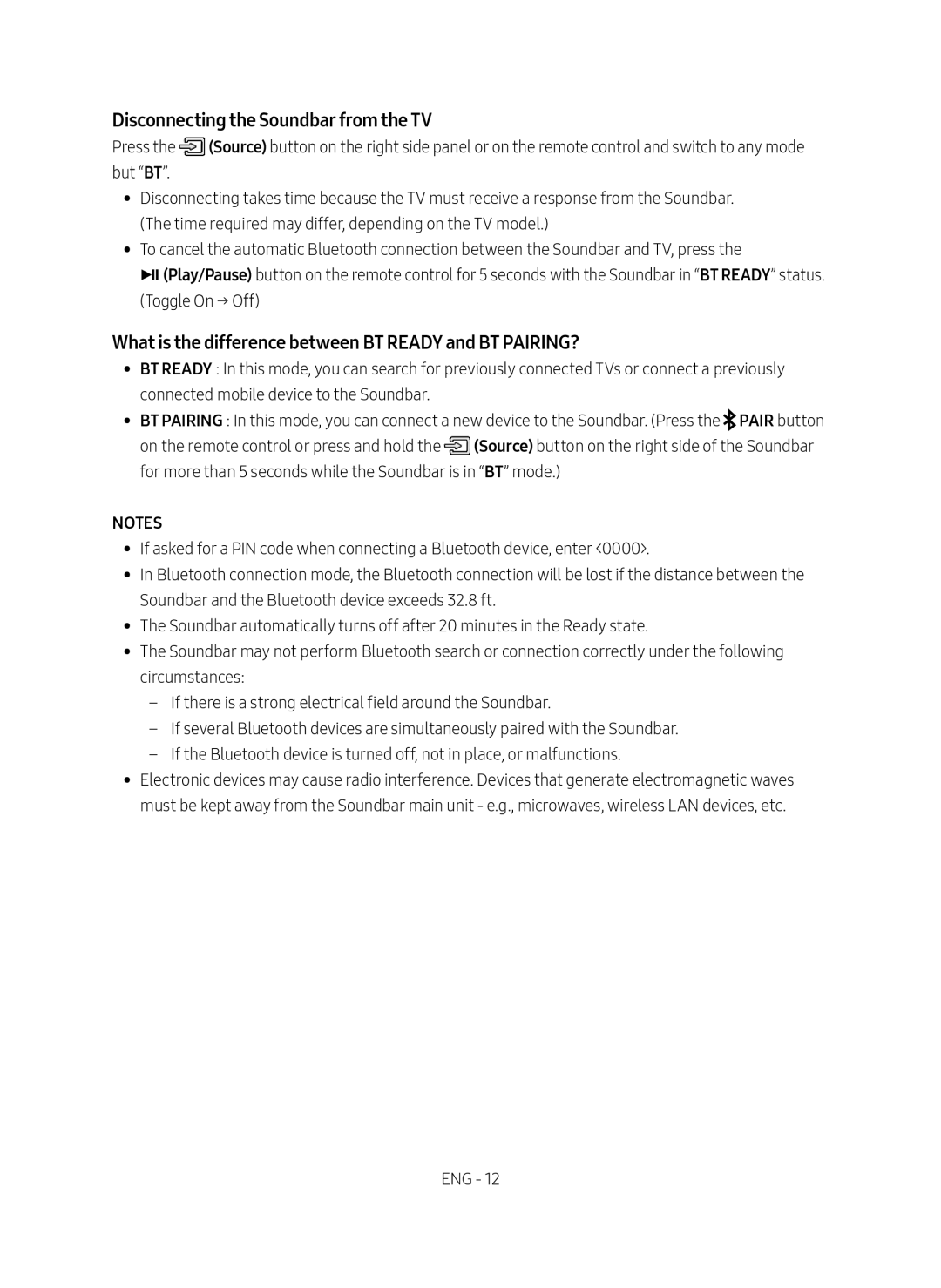 What is the difference between BT READY and BT PAIRING Standard HW-R650