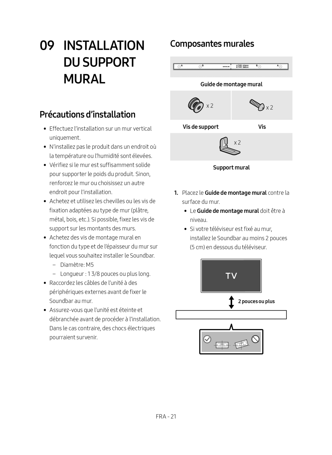 Précautions d’installation Composantes murales