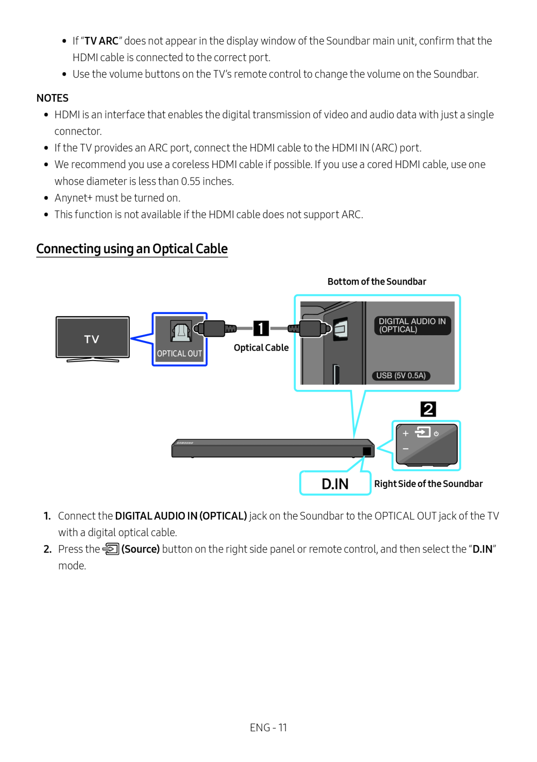 Connecting using an Optical Cable D.IN