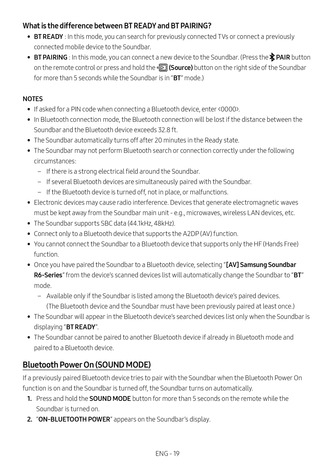 Bluetooth Power On (SOUND MODE) Standard HW-R60C