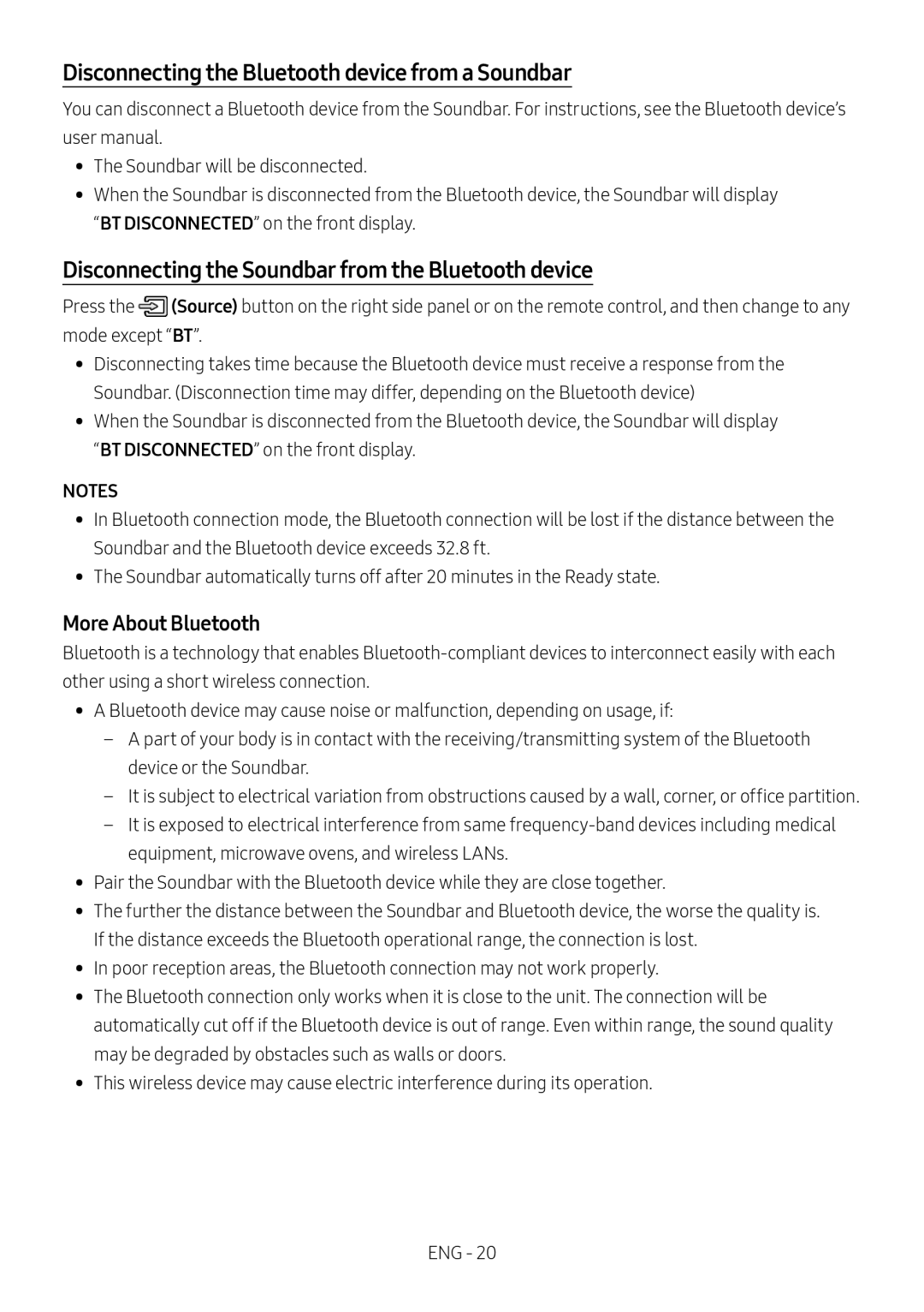 Disconnecting the Soundbar from the Bluetooth device Standard HW-R60C