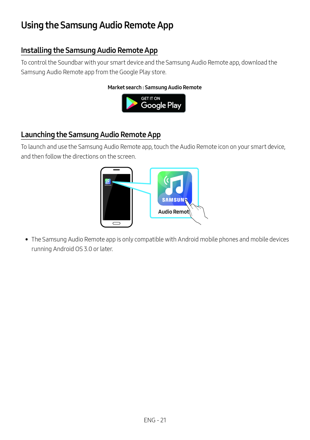 Launching the Samsung Audio Remote App Standard HW-R60C