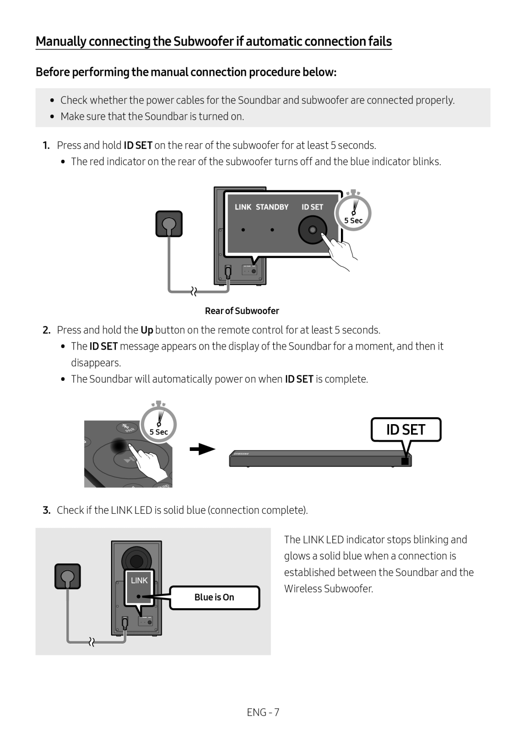 Manually connecting the Subwoofer if automatic connection fails Standard HW-R550