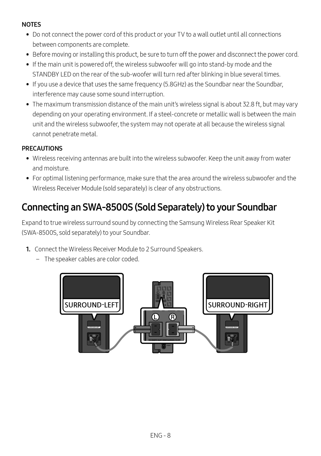 Connecting an SWA-8500S(Sold Separately) to your Soundbar