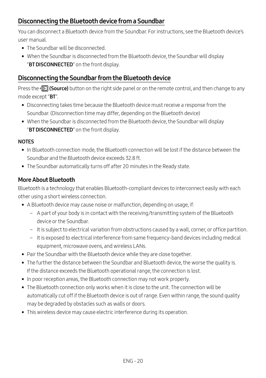 More About Bluetooth Disconnecting the Bluetooth device from a Soundbar