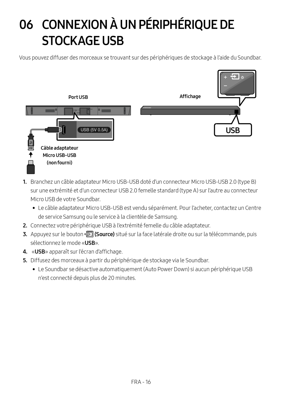 06 CONNEXION À UN PÉRIPHÉRIQUE DE STOCKAGE USB Standard HW-R550