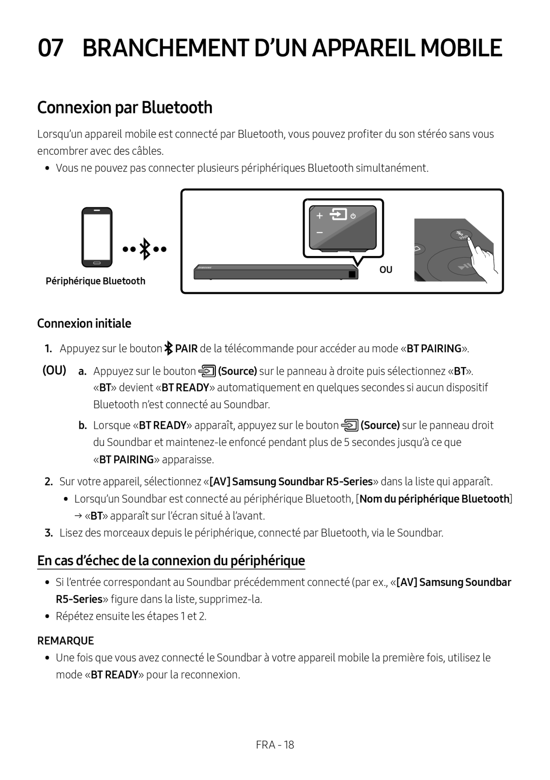 En cas d’échec de la connexion du périphérique Connexion par Bluetooth