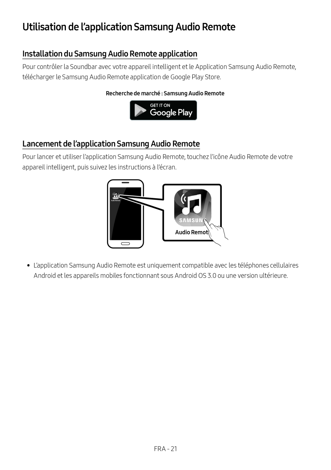 Installation du Samsung Audio Remote application Standard HW-R550