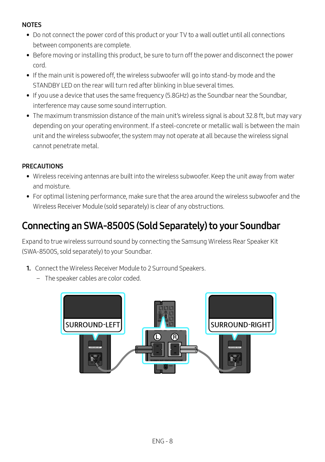 Connecting an SWA-8500S(Sold Separately) to your Soundbar Standard HW-R450