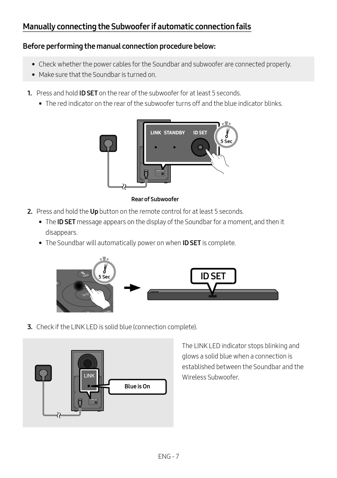 Manually connecting the Subwoofer if automatic connection fails Standard HW-R450