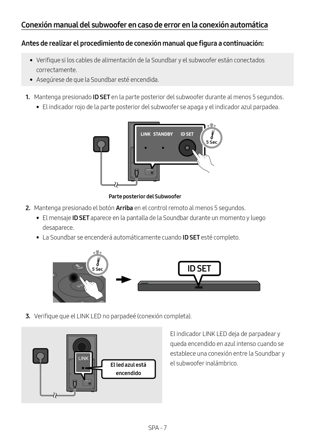 Conexión manual del subwoofer en caso de error en la conexión automática