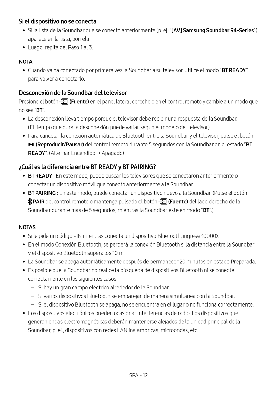 Si el dispositivo no se conecta Standard HW-R450