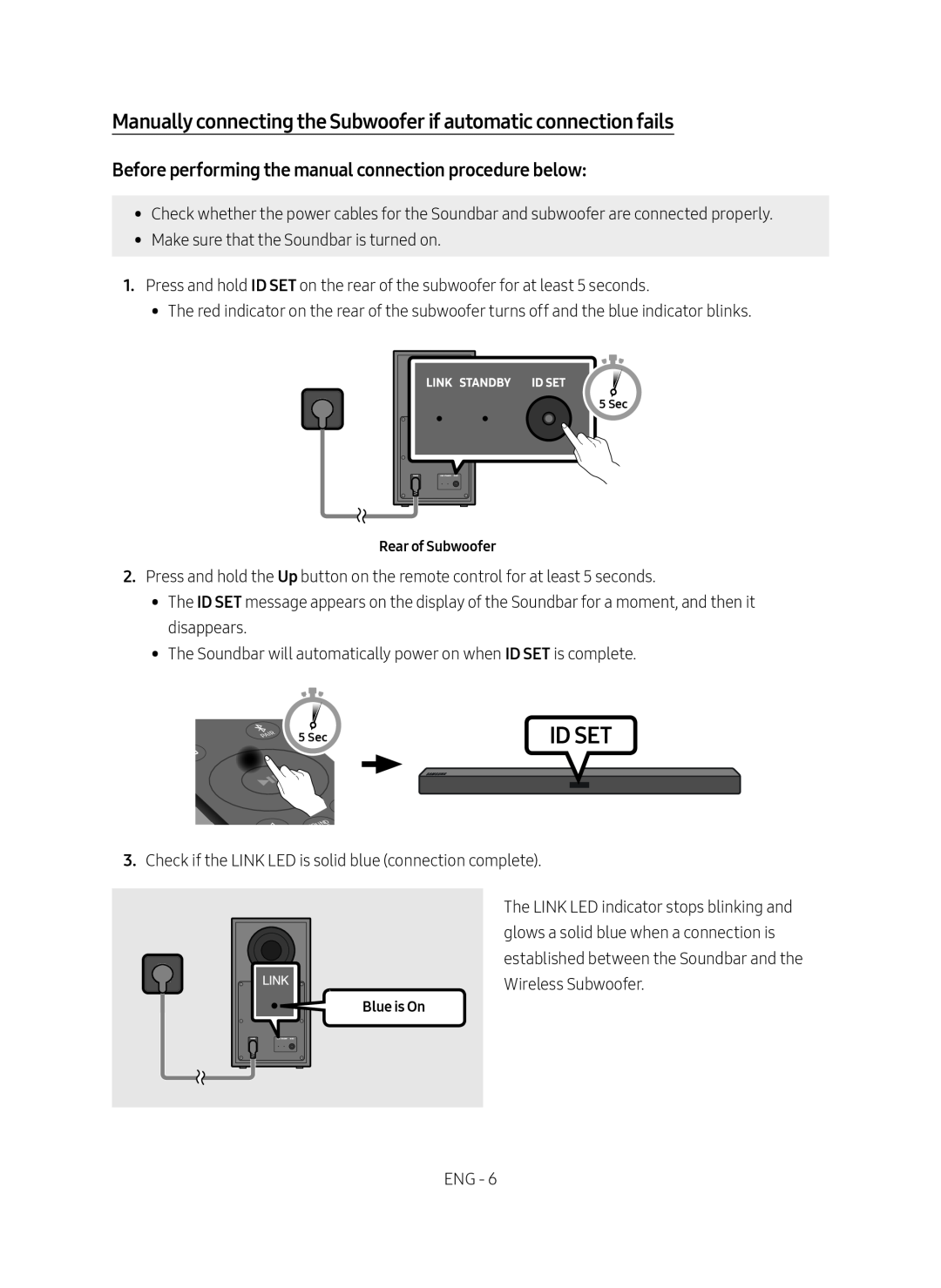 Manually connecting the Subwoofer if automatic connection fails Standard HW-R450