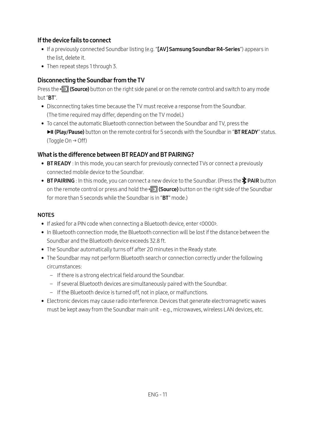 What is the difference between BT READY and BT PAIRING Standard HW-R450