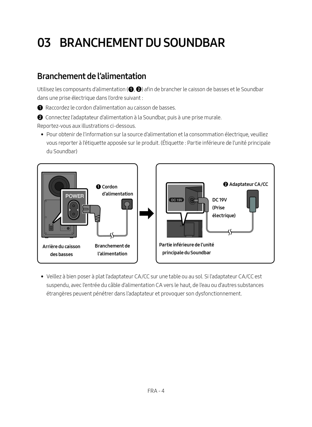 Branchement de l’alimentation 03 BRANCHEMENT DU SOUNDBAR