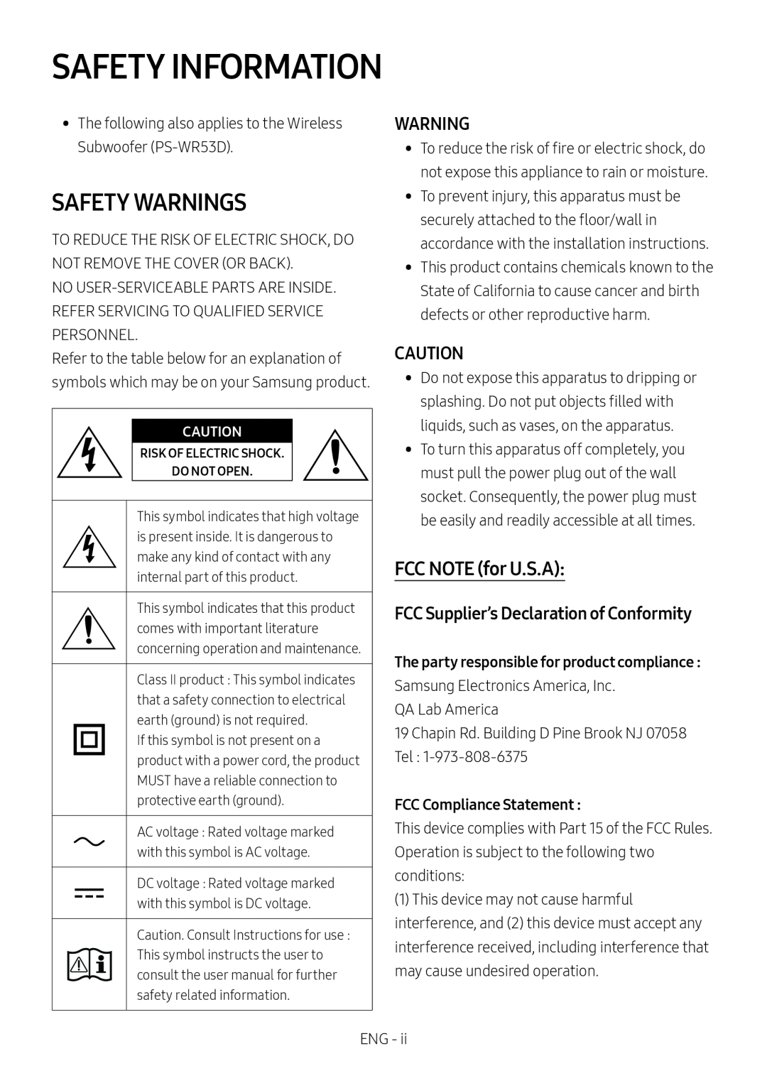 SAFETY WARNINGS Standard HW-R50M