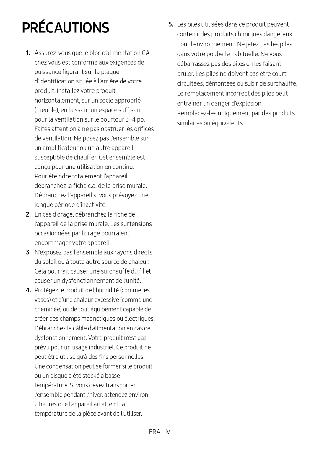 PRÉCAUTIONS Standard HW-R47M