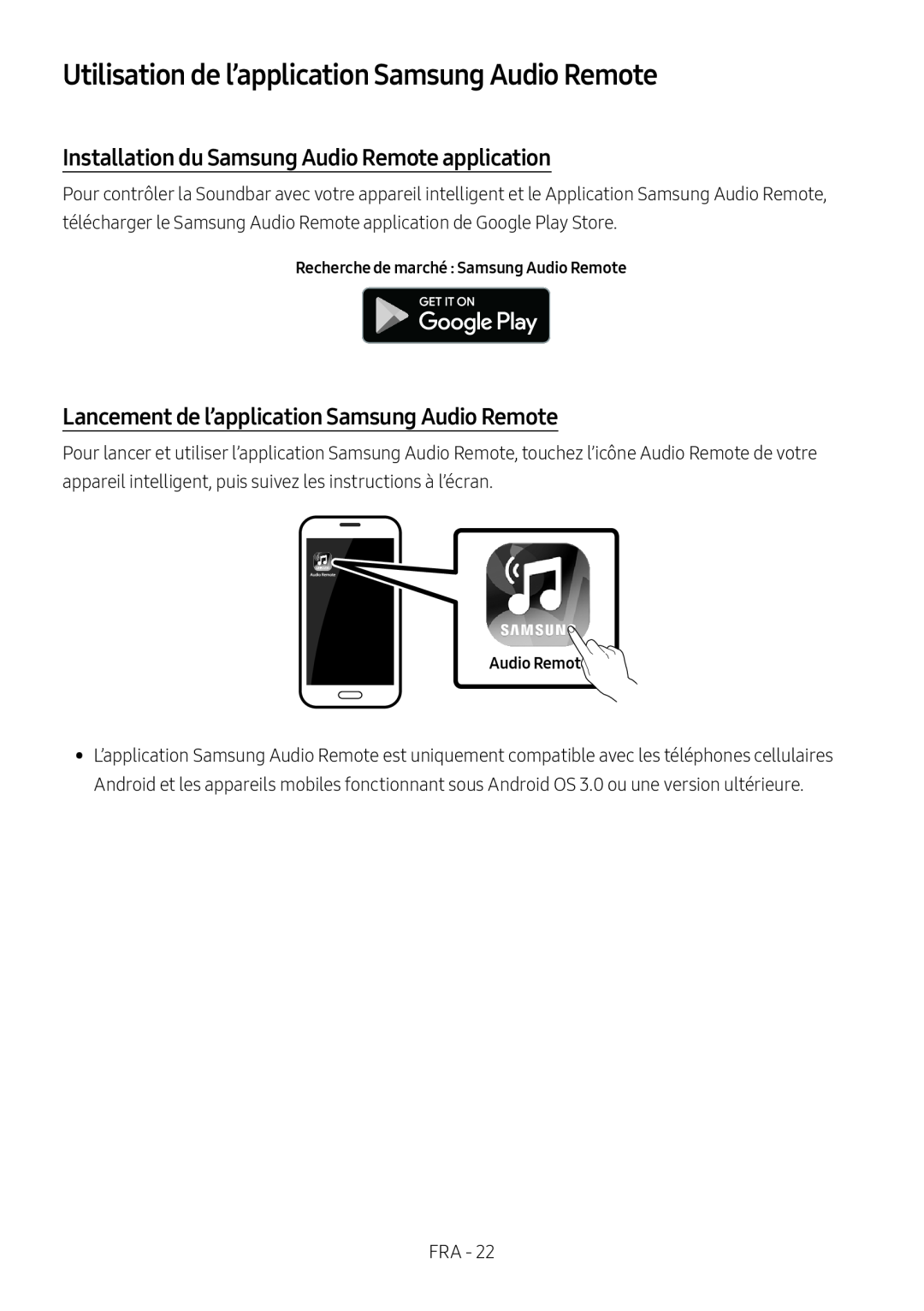 Installation du Samsung Audio Remote application Standard HW-R47M