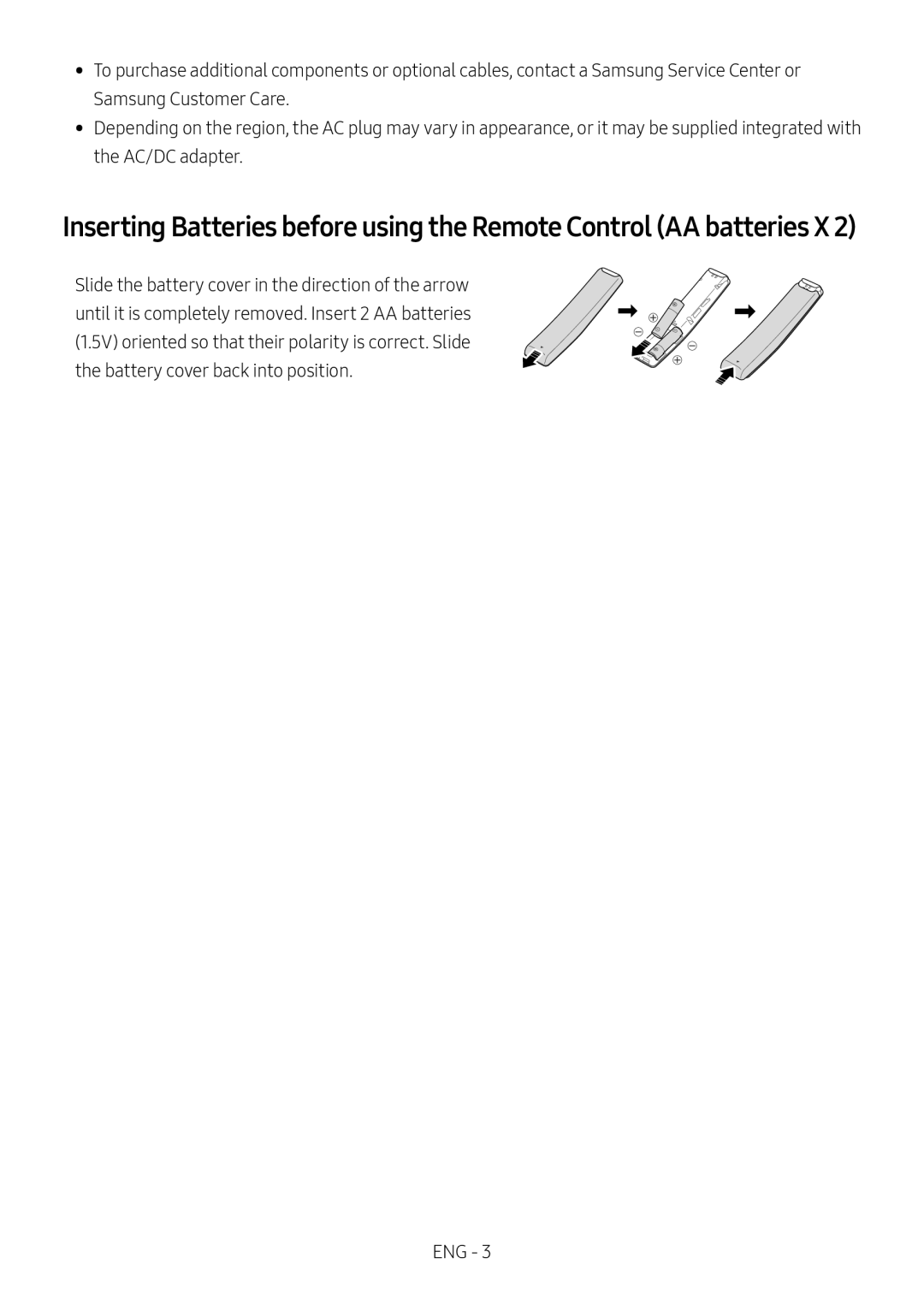 Inserting Batteries before using the Remote Control (AA batteries X 2) Standard HW-R47M