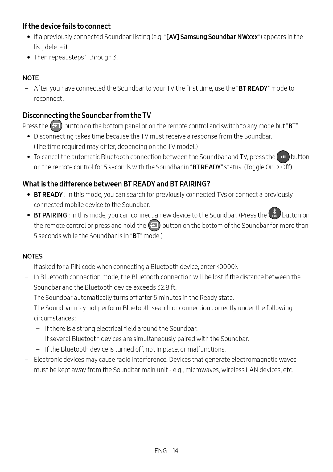 What is the difference between BT READY and BT PAIRING Standard HW-NW700