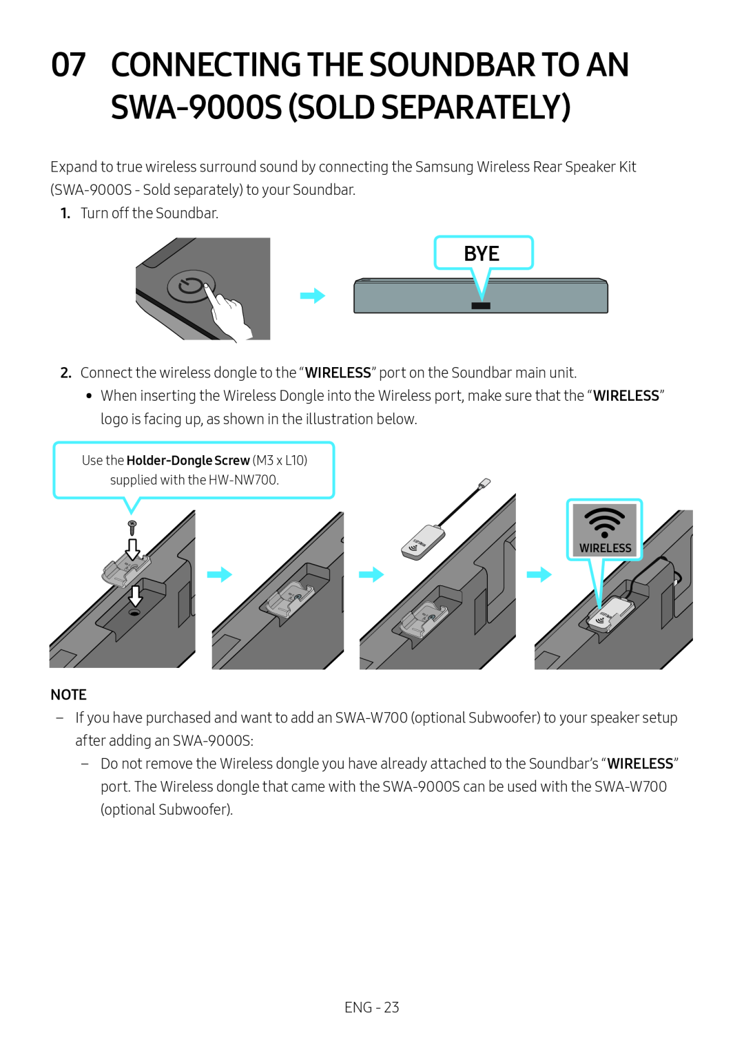 07CONNECTING THE SOUNDBAR TO AN SWA-9000S(SOLD SEPARATELY) Standard HW-NW700